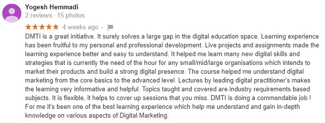 digital marketing course review- DMTI